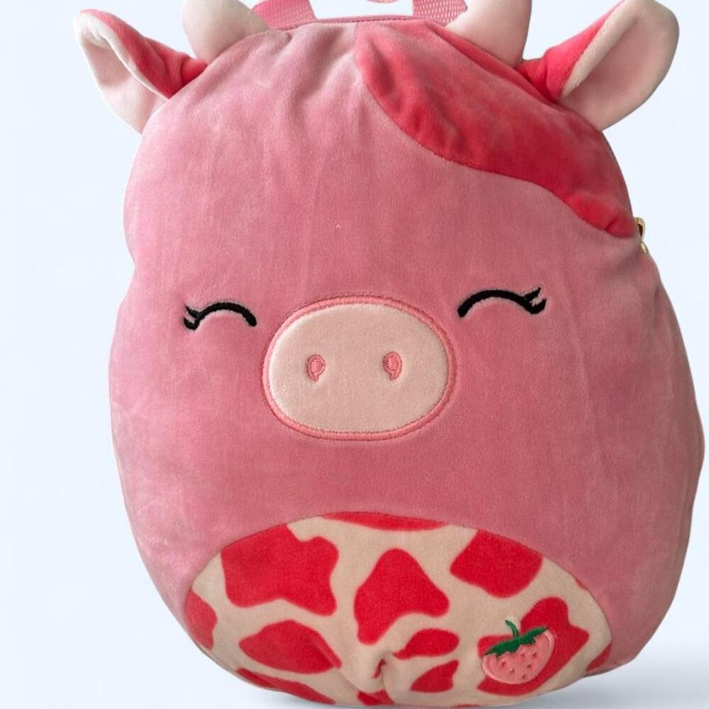 Squishmallows reshma strawberry cow plush backpack